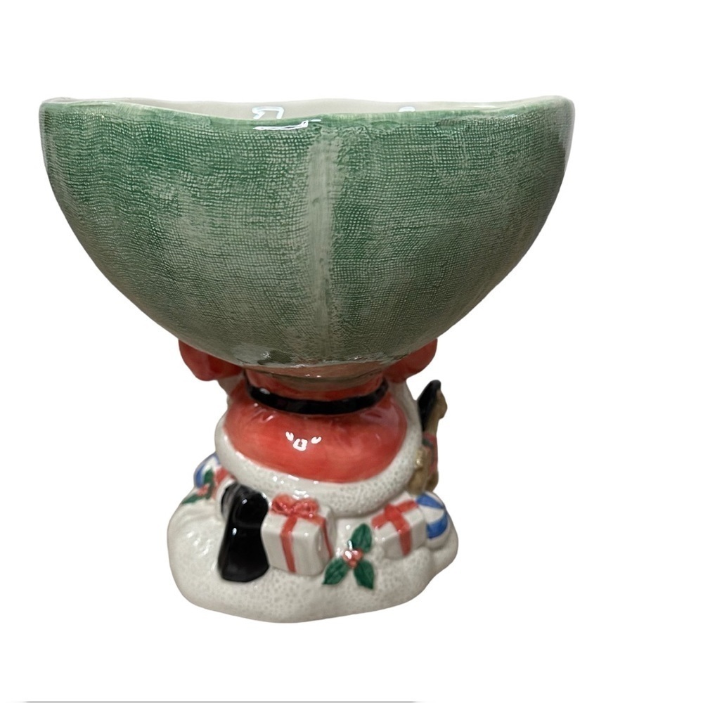Vtg Fitz And Floyd 9.5" Ceramic Santa With Sack & Toys Footed Compote Bowl - Picture 4 of 8